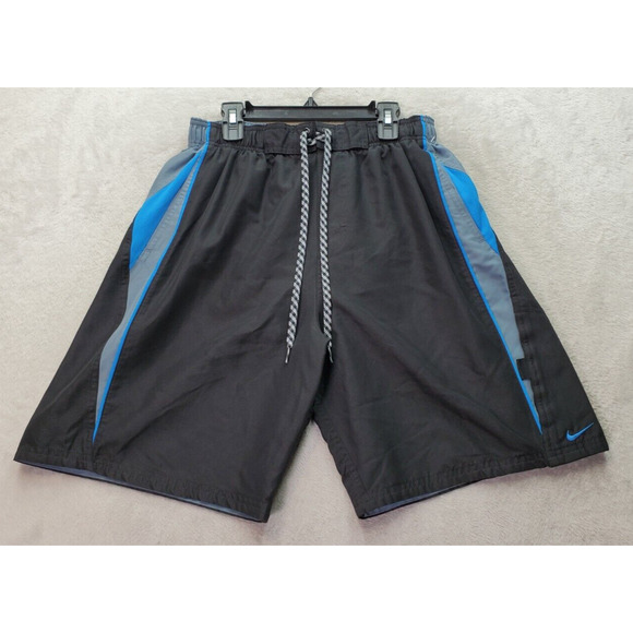 Nike Swim Shorts Mens Medium Multi Lined Polyester Logo Elastic Waist Drawstring - Picture 1 of 10